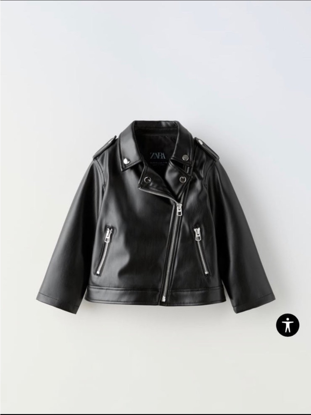 ZARA Kids Black Faux Leather Biker Jacket with Silver Hardware